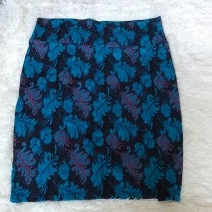 LuLaRoe Teal and Purple Patterned Pencil Skirt